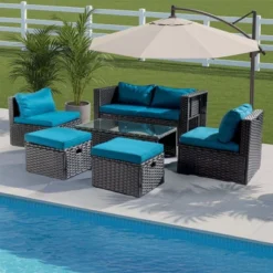 Karl Home Patio 6-Piece Black Wicker Conversation Set With Malachite Green Cushions -Karl Home Shop GUEST 8b186428 740e 4a5f 845e b093e904dbc4