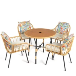 Patio 5-Piece Wicker Dining Set With Cushions -Karl Home Shop GUEST 8b4f2105 44d3 40cd a94e a561a8d952c8