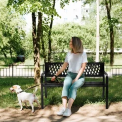 Karl Home | 47 In. Black Iron Outdoor Bench With Plastic Backrest -Karl Home Shop GUEST 94d6a6e2 73f8 451b 91ef 3e8f7d42b772