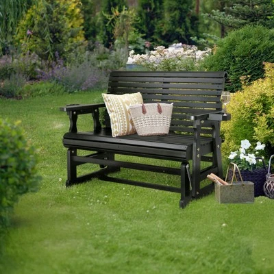 Karl Home | 48 In. Solid Wood Patio Glider Bench With Cup Holder 8 Karl Home | 48 In. Solid Wood Patio Glider Bench With Cup Holder - Image 6