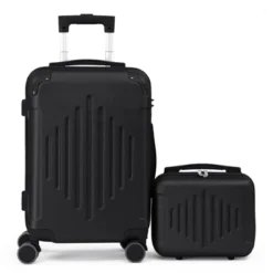 Karl Home 2 Piece Set ABS Trolley Cases Striped Pattern Luggage (12in 20in) Black