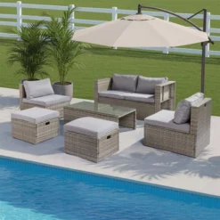 Karl Home Patio 6-Piece Grey Wicker Conversation Set With Grey Cushions -Karl Home Shop GUEST a282efa4 2cc0 4f09 8f3a 2416ae45058d