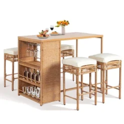 Patio 5-Piece Wicker Serving Bar Set With Cushions -Karl Home Shop GUEST a5e4beb1 cc11 4d89 bc72 04ae68e8b8c0
