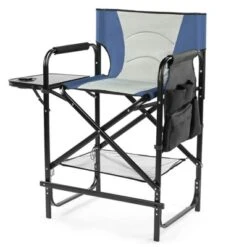 Karl Home 26in Navy Iron Pipe Folding Director Chair With Built-in Cup Holder, Side Table, Storage Pocket -Karl Home Shop GUEST a735ffc0 1b9e 4a0e 964f 656bb72cc4df