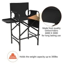Karl Home 30in Portable Folding Director Chair With Collapsible Side Table Black -Karl Home Shop GUEST a9236259 4c25 4682 a2b0 c99f496d0f1e