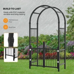 Karl Home 86 In. Black Pvc Garden Arbor With Gate -Karl Home Shop GUEST ab3073a6 ce14 4407 9d1f 5b1ea26fbb74