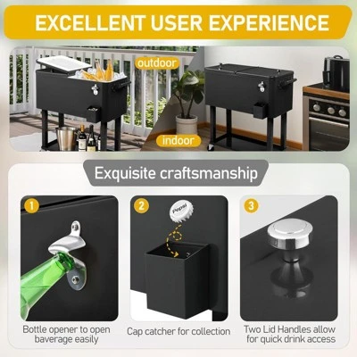 Karl Home 80 QT Black Patio Cooler Cart 4 Karl Home 80 QT Black Patio Cooler Cart - Image 2