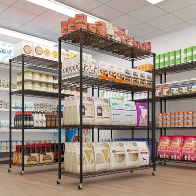 Heavy Duty Storage Adjustable Metal Shelves Wire Shelving Unit With Wheels 1200LBS NSF 3 Heavy Duty Storage Adjustable Metal Shelves Wire Shelving Unit With Wheels 1200LBS NSF