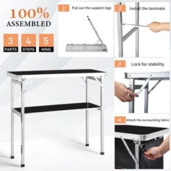 Karl Home Patio Black Portable Folding Bar Table With Shelf -Karl Home Shop GUEST b02e9737 f6f4 4801 bbc9 03e6e79ef048