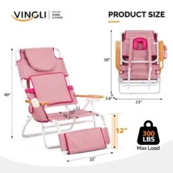 Karl Home Pink Aluminum Folding Beach Chair(Set Of 1)