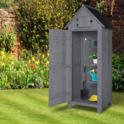 Karl Home 70'' H Gray Solid Wood Outdoor Storage Shed -Karl Home Shop GUEST b234aefe 8f66 48a6 a6d6 9e08a71739bd