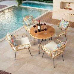 Patio 5-Piece Wicker Dining Set With Cushions