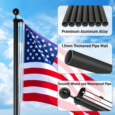 Karl Home Black Sectional Aluminum Alloy Flag Pole Kit 4 Karl Home Black Sectional Aluminum Alloy Flag Pole Kit - Image 2