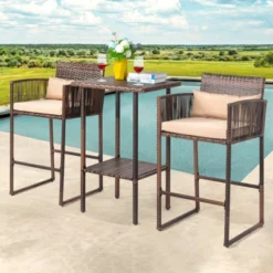 Patio 3-Piece Wicker Outdoor Bistro Set With Cushions -Karl Home Shop GUEST b9497b78 e083 41c2 bb08 88865b1923e7