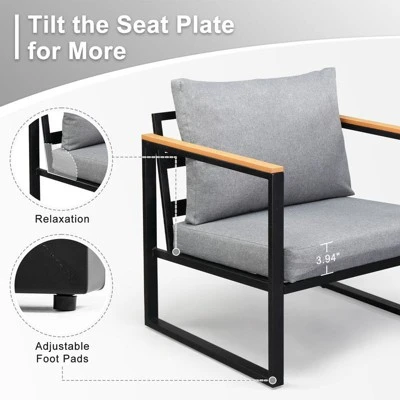 Karl Home Patio 4-Piece Metal Conversation Set With Cushions 5 Karl Home Patio 4-Piece Metal Conversation Set With Cushions - Image 3