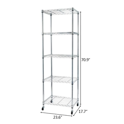 Karl Home 23.62 In.W Steel Height -Adjustable Shelving Unit With Wheels 4 Karl Home 23.62 In.W Steel Height -Adjustable Shelving Unit With Wheels - Image 2