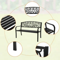 Karl Home | 47 In. Black Iron Outdoor Bench -Karl Home Shop GUEST bf724e74 7120 4f1f a24d fca0217541ed