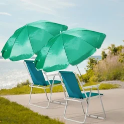 Karl Home Mint Green Metal Folding Beach Chair(Set Of 1)