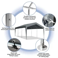 Karl Home | 12 Ft. X 20 Ft. Heavy-Duty Dark Gray Carport With Galvanized Steel Frame