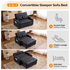 Karl Home |Tufted Upholstered Cat's ClaWide Leather Sleeper Sofa Bed