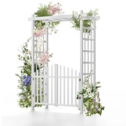 Karl Home 85 In.White Pvc Garden Arbor With Gate -Karl Home Shop GUEST cafa7447 63e9 4ba7 9b0a c51bf2cc30bd