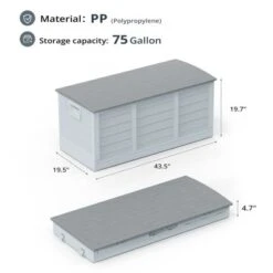Karl Home 75 Gallons Plastic Foldable Deck Box Outdoor Indoor Deck Box