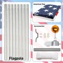 Karl Home 30ft Silver Sectional Aluminum Alloy Flag Pole Kit -Karl Home Shop GUEST d35652de 5219 4860 9485 21ee7d565447