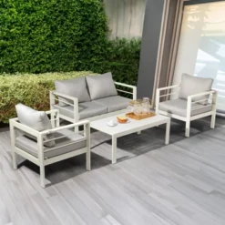 Karl Home White 4-Piece Aluminum Patio Conversation Set With Light Gray Cushions -Karl Home Shop GUEST d5b78307 5955 41de 9c8b 02814bf7fe9c