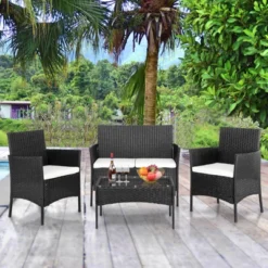 Karl Home 4-Piece Wicker Patio Conversation Set With White Cushions -Karl Home Shop GUEST d63d28fc 1294 42c5 8d65 f093f4cfd9df
