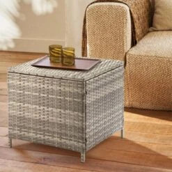 Karl Home Patio Gray Square Wicker Side Table -Karl Home Shop GUEST d7ba0c19 47af 4928 a972 fd44f601d561