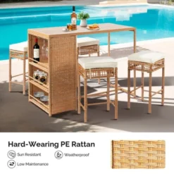 Patio 5-Piece Wicker Serving Bar Set With Cushions -Karl Home Shop GUEST d7ee805c 9ab7 4350 a573 ee58c3c4970e