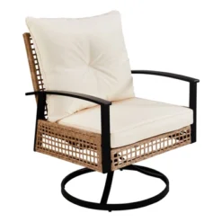 Patio 3-Piece All Weather Wicker Swivel Rocking Patio Conversation Set With Beige Cushions -Karl Home Shop GUEST d818ec82 8864 4ae6 966a 517bfd10a31c