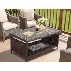 Karl Home| 2-Layer Brown Outdoor Wicker Coffee Table With Glass Tabletop -Karl Home Shop GUEST d834860f eafd 4f52 a281 4dcb5b2c03a3