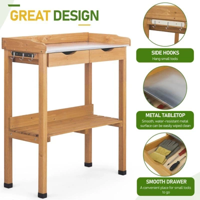 Outdoor Fir Wood Garden Potting Bench With Drawer 5 Outdoor Fir Wood Garden Potting Bench With Drawer - Image 3