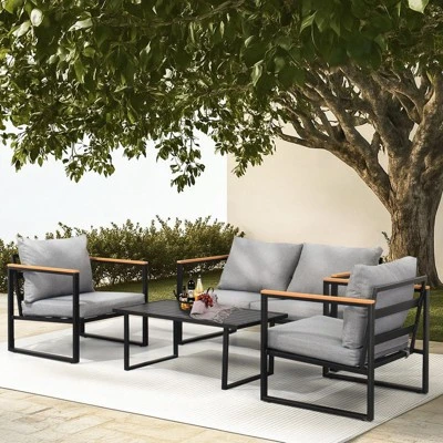 Karl Home Patio 4-Piece Metal Conversation Set With Cushions 9 Karl Home Patio 4-Piece Metal Conversation Set With Cushions - Image 7