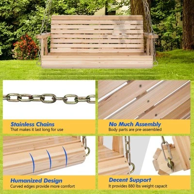 Karl Home | 4ft 2-Personn Nature Outdoor Fir Wood Hanging Porch Swing 4 Karl Home | 4ft 2-Personn Nature Outdoor Fir Wood Hanging Porch Swing - Image 2