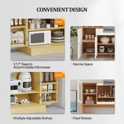 Karl Home Rattan Kitchen Storage Cabinet With 2 Doors And Adjustable Shelves Pantry Cabinet 7 Karl Home Rattan Kitchen Storage Cabinet With 2 Doors And Adjustable Shelves Pantry Cabinet - Image 5