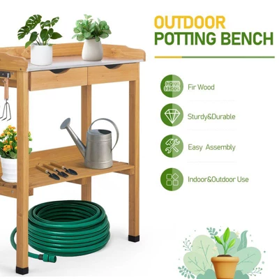 Outdoor Fir Wood Garden Potting Bench With Drawer 6 Outdoor Fir Wood Garden Potting Bench With Drawer - Image 4