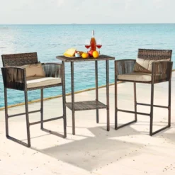 Patio 3-Piece Wicker Outdoor Bistro Set With Cushions -Karl Home Shop GUEST ed06bae2 07fd 455d 8cee 7231283c9ddb