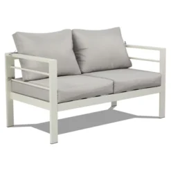 Karl Home White 4-Piece Aluminum Patio Conversation Set With Light Gray Cushions -Karl Home Shop GUEST f0f42095 620c 4b13 bfcc fbbcd54d18eb