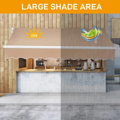 Karl Home | 12 Ft. X 10 Ft. Brown Polyester Cover Retractable Patio Awning 3 Karl Home | 12 Ft. X 10 Ft. Brown Polyester Cover Retractable Patio Awning