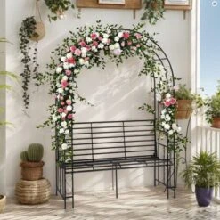 Karl Home 6.7' H Metal Outdoor Arbor With Bench -Karl Home Shop GUEST f8877c1b 8543 499e a8b7 f28944606ea0