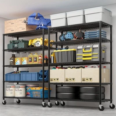 Karl Home Heavy Duty Storage Adjustable Metal Shelves 55.12inch W Wire Shelving Unit With Wheels 3200LBS NSF 4 Karl Home Heavy Duty Storage Adjustable Metal Shelves 55.12inch W Wire Shelving Unit With Wheels 3200LBS NSF - Image 2