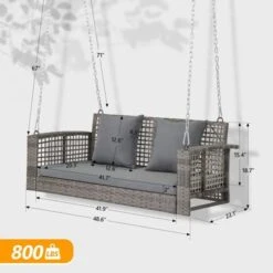 Karl Home 2-Person Outdoor Hanging Wicker Porch Swing With Cushion