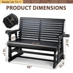 Karl Home | 48 In. Solid Wood Patio Glider Bench With Cup Holder