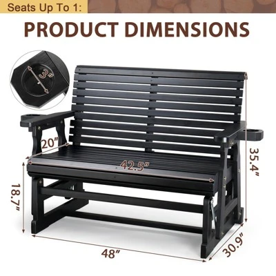 Karl Home | 48 In. Solid Wood Patio Glider Bench With Cup Holder 3 Karl Home | 48 In. Solid Wood Patio Glider Bench With Cup Holder